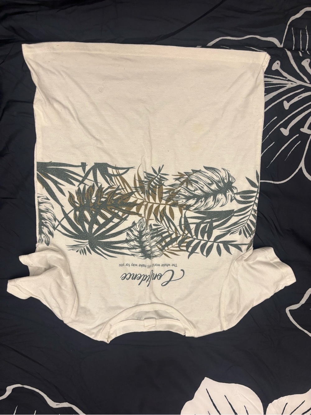 SHEIN White Tee with Green and Gold Tropical Print